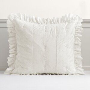 LoveShackFancy Ivory Eyelet Euro Pillow Sham Cover Ruffle Trim Floral 26" Sq NEW